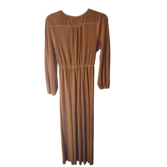 Baltic Born Venus Pleated Long Sleeve V-Neck Maxi Dress Saffron Medium - Picture 3 of 6